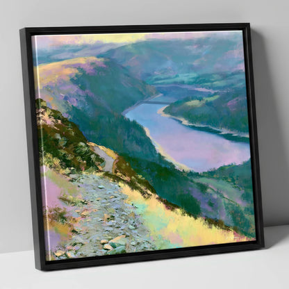 Vivid Thirlmere From Helvellyn Path lake district lake canvas wall art in black frame