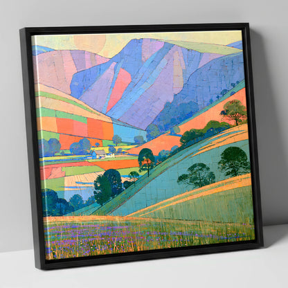 Vibrant Patchwork Fells at Evening lake district sky canvas wall art in black frame
