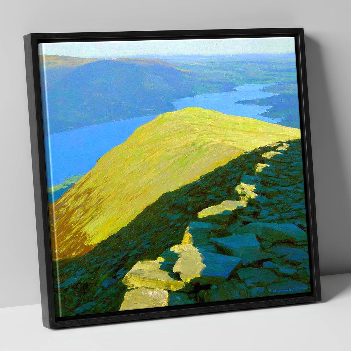 Sunlit Ridge from Heron Pike lake district fell canvas wall art in black frame