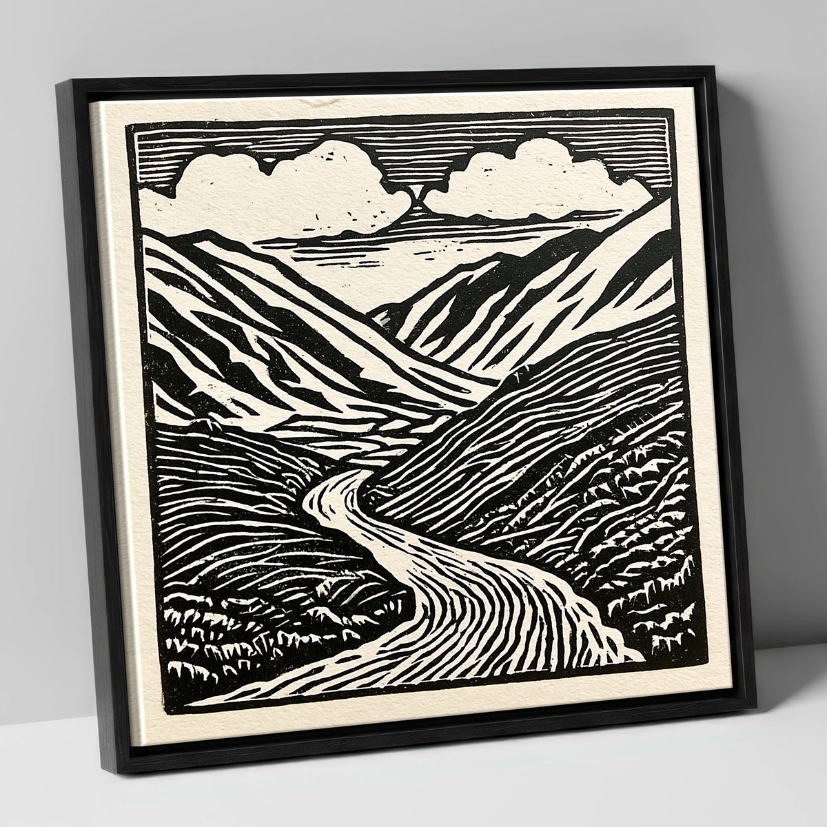 Monochrome Kirkstone Pass lake district valley canvas wall art in black frame