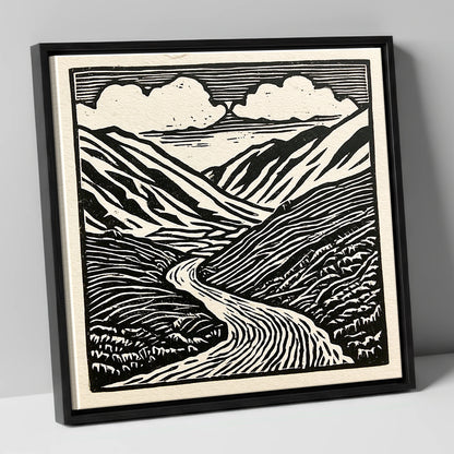 Monochrome Kirkstone Pass lake district valley canvas wall art in black frame