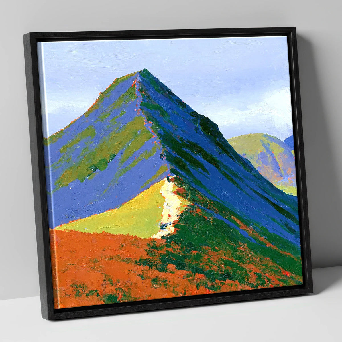 Vibrant Cat Bells Peak lake district fell canvas wall art in black frame