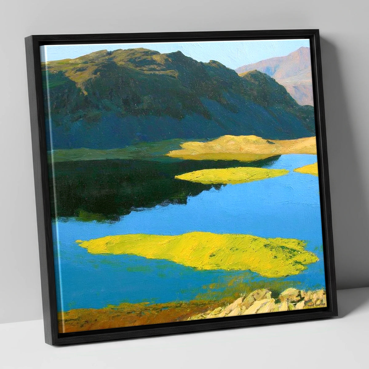 Angletarn Pikes Over Vibrant Islands lake district fell canvas wall art in black frame