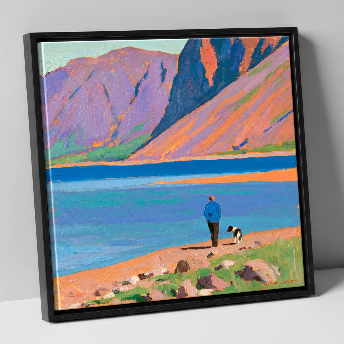 Vibrant Wast Water Dog Walk gifts for dog walkers canvas wall art in black frame