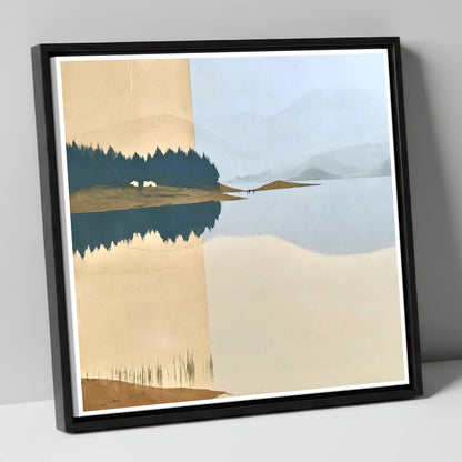 Slate Blue Lake Dawn Reflection lake district lake canvas wall art in black frame