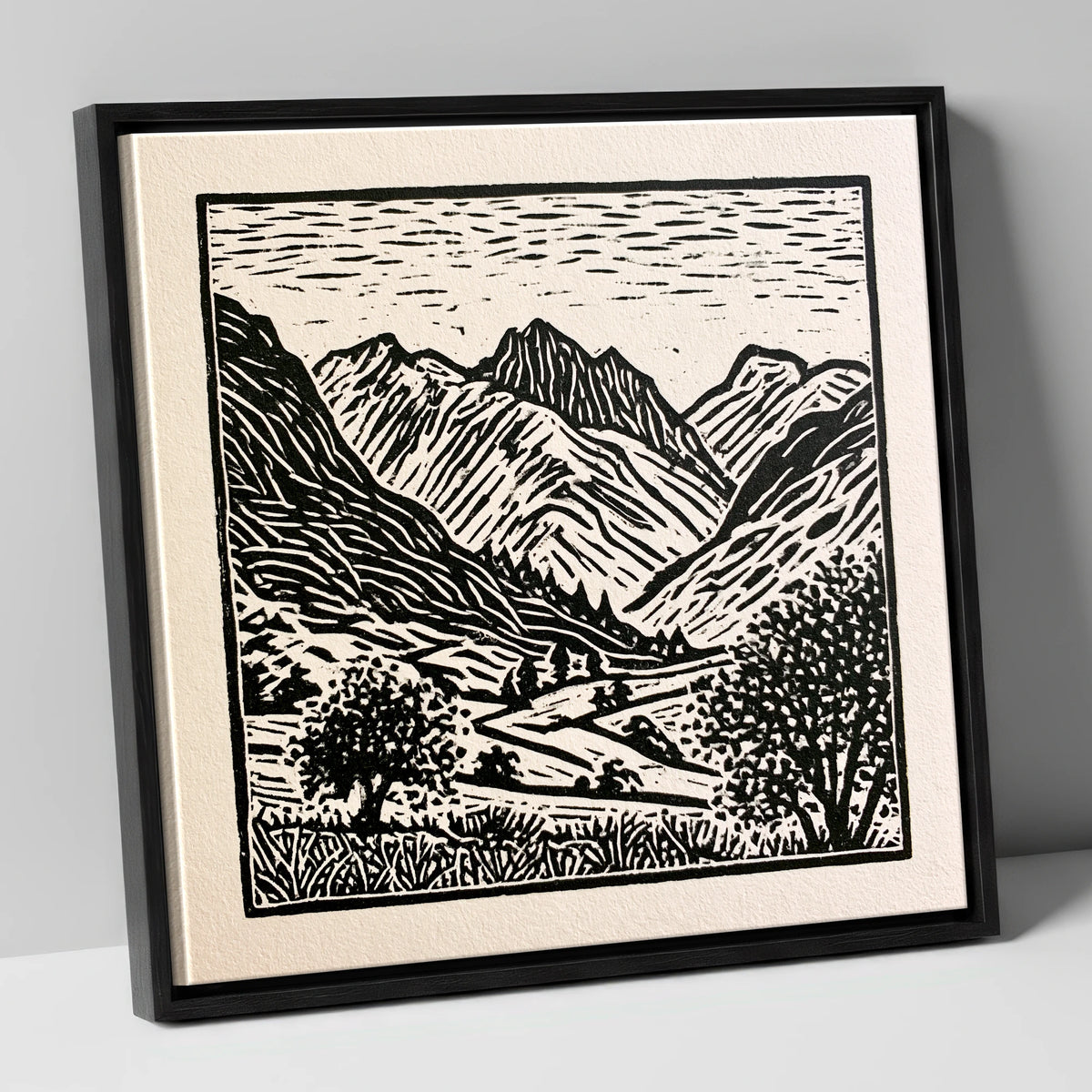 Eskdale Valley in Monochrome lake district valley canvas wall art in black frame