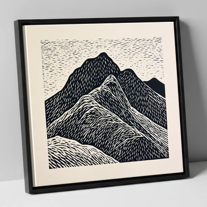 Bold Graphic Bowfell Peak lake district fell canvas wall art in black frame