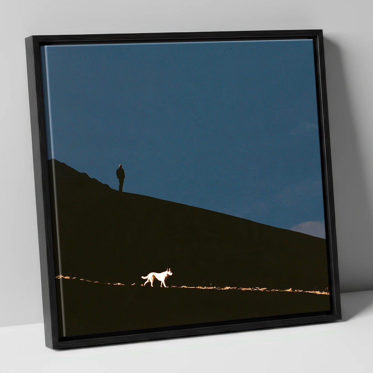 Skiddaw Silhouette Walker and Dog gifts for dog walkers canvas wall art in black frame