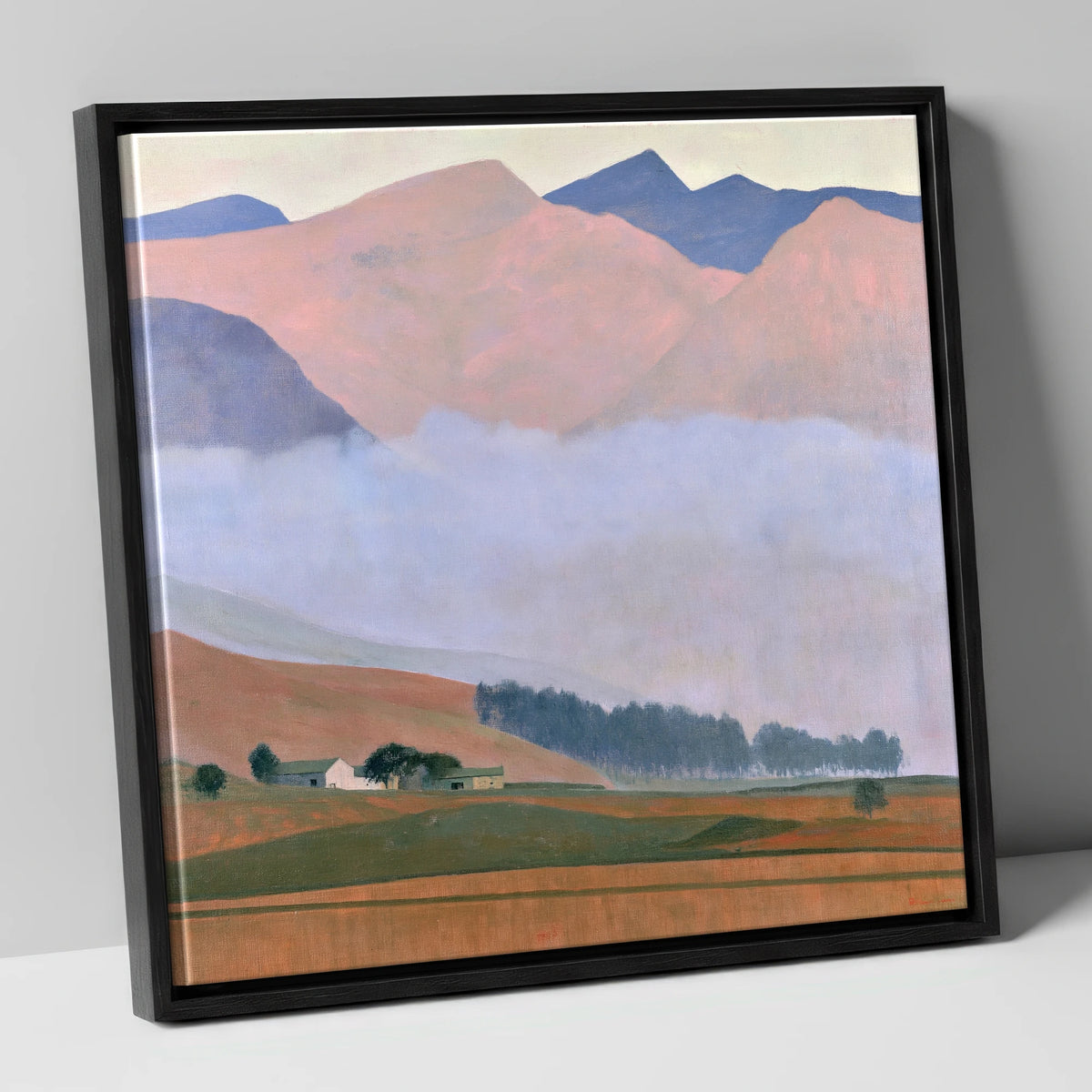 Pink Fells Above Valley Cloud lake district fell canvas wall art in black frame