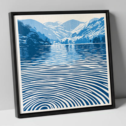 Cobalt Ripples on Dawn Lake lake district lake canvas wall art in black frame