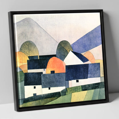 Geometric Slate Roofed Cottages lake district village canvas wall art in black frame