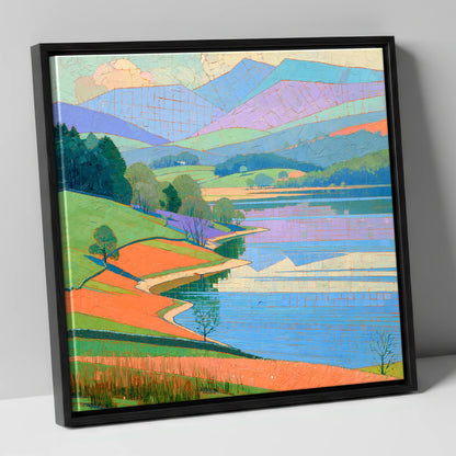 Turquoise Lake And Orange Shores lake district lake canvas wall art in black frame