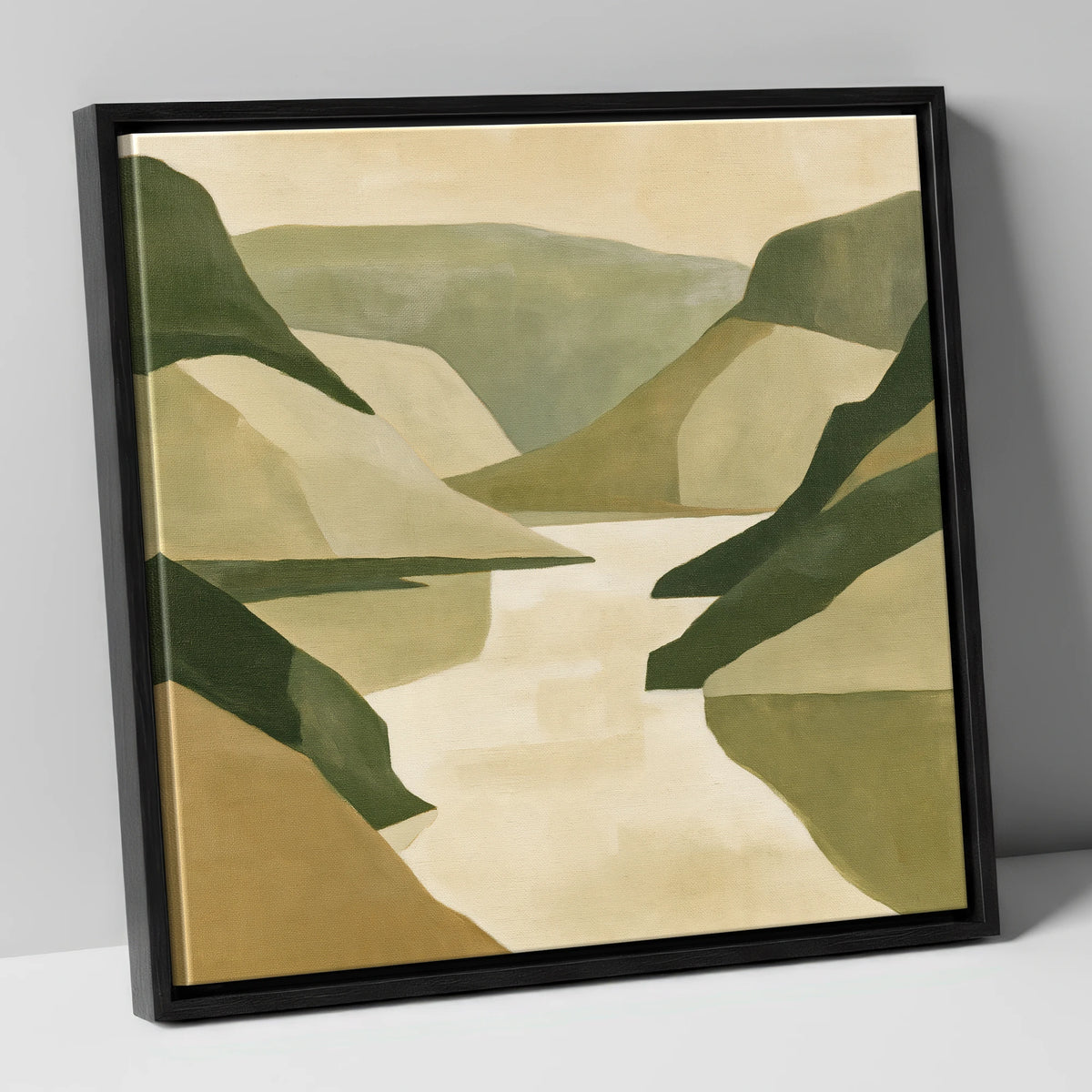 Geometric Fells and Pale Lake lake district lake canvas wall art in black frame