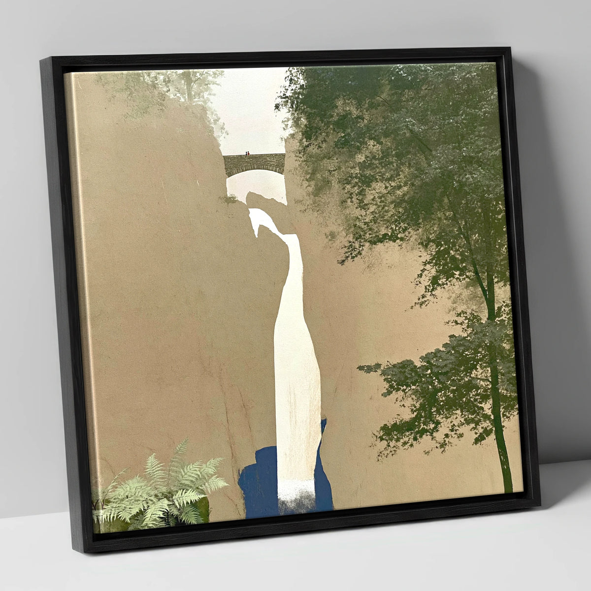 Aira Force Gorge and Bridge lake district waterfall canvas wall art in black frame