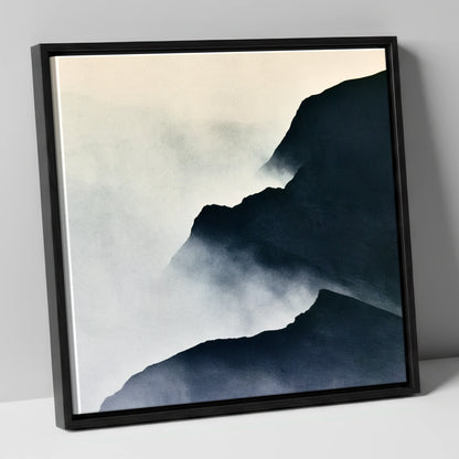 Misty Indigo Mountain Ridge lake district fell canvas wall art in black frame
