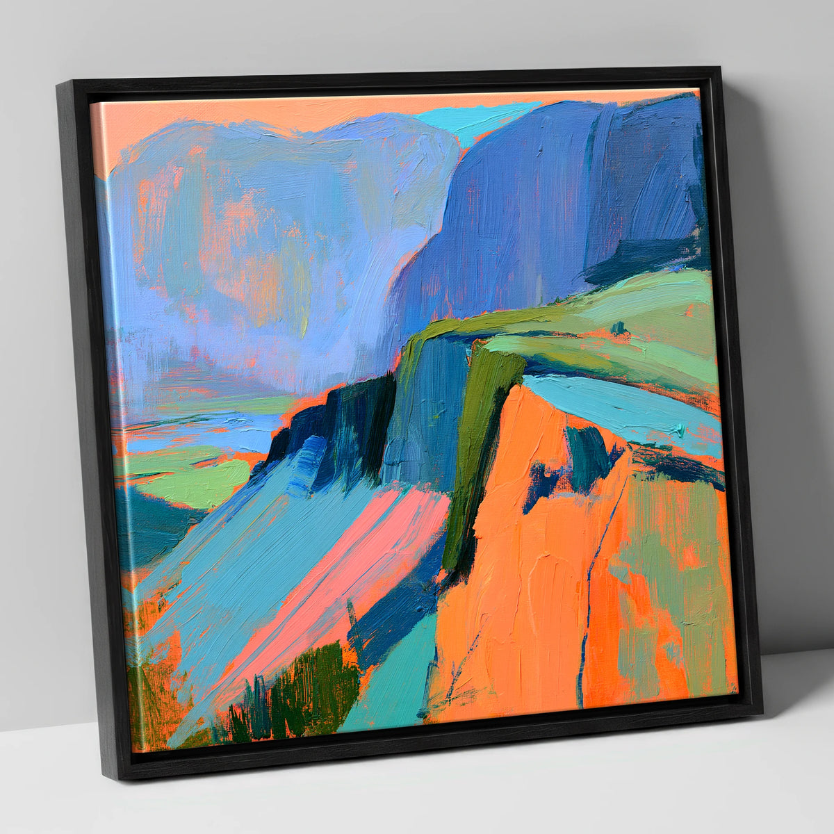 Vivid Mountain Ridge In Mist lake district fell canvas wall art in black frame
