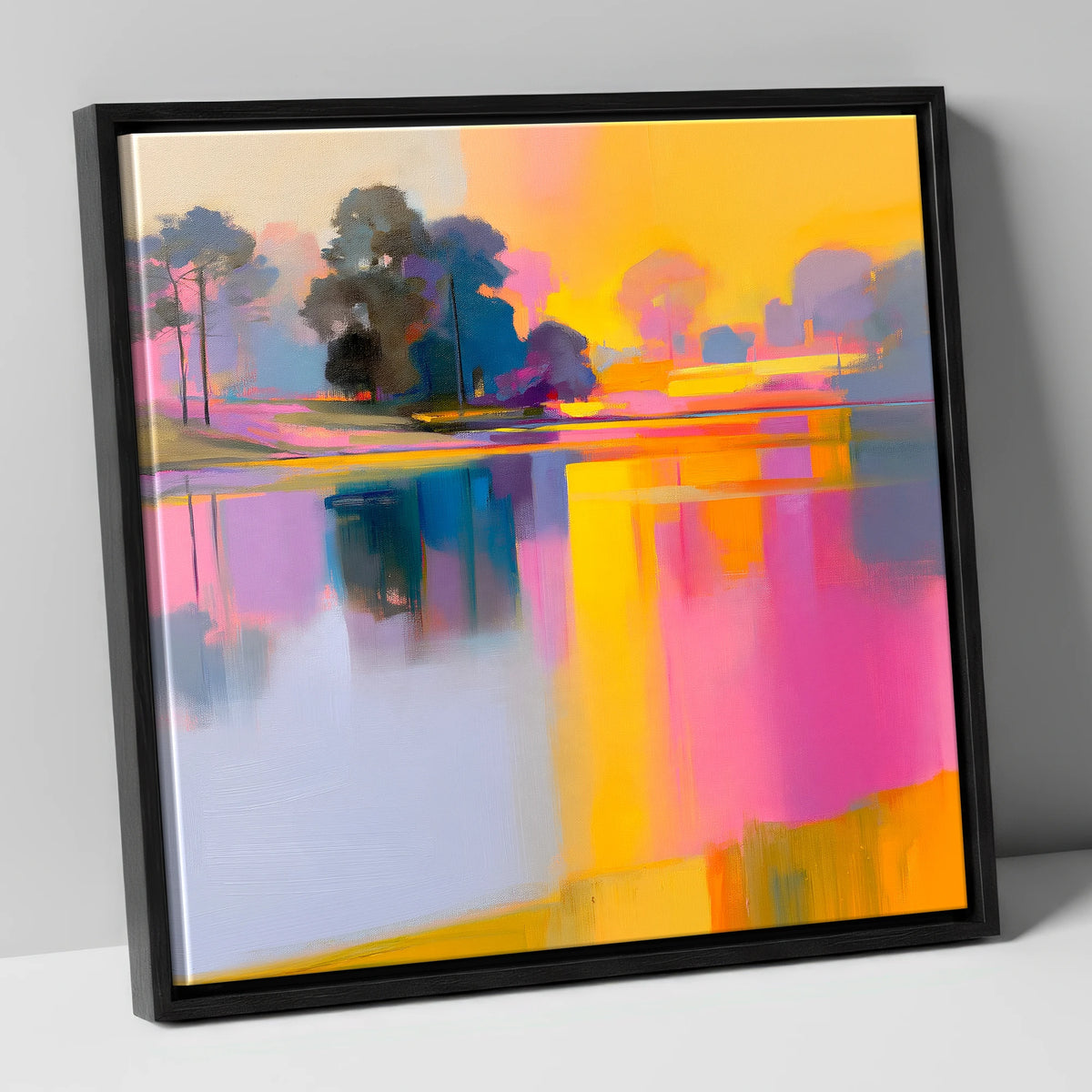 Vibrant Dawn Over A Still Lake lake district lake canvas wall art in black frame