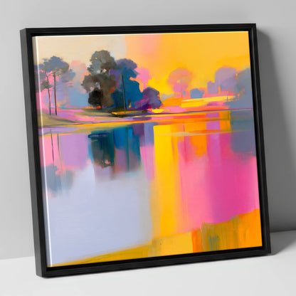 Vibrant Dawn Over A Still Lake lake district lake canvas wall art in black frame