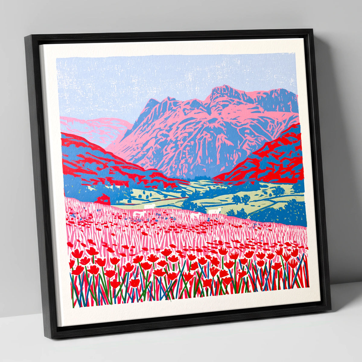 Vivid Meadows of Great Langdale lake district valley canvas wall art in black frame
