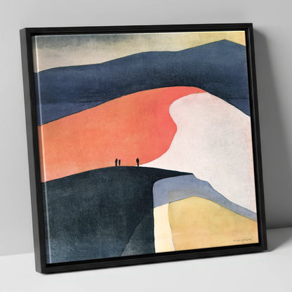 Terracotta Fell Top with Hikers lake district fell canvas wall art in black frame
