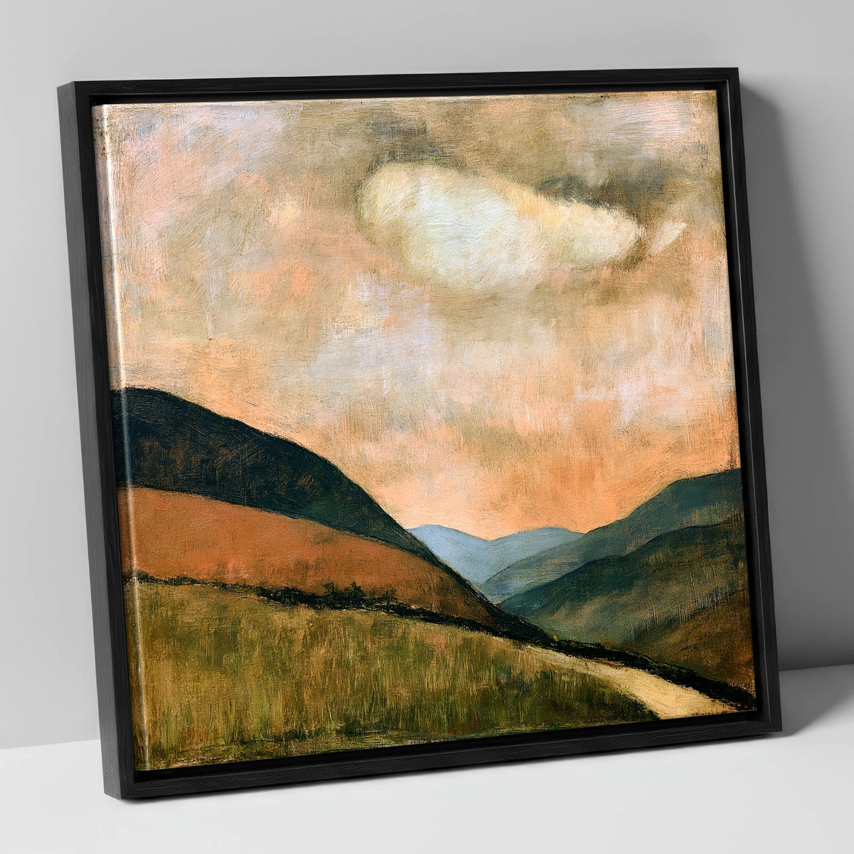 Rolling Fells Under Warm Cloud lake district fell canvas wall art in black frame
