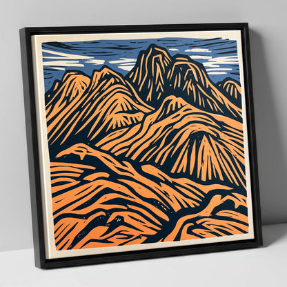 Bowfell in Terracotta and Navy lake district fell canvas wall art in black frame