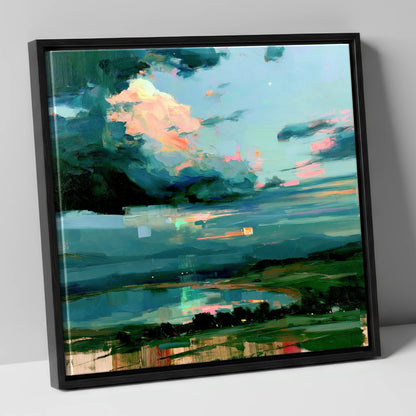 Vivid Sunrise Sky Over Lake lake district sky canvas wall art in black frame