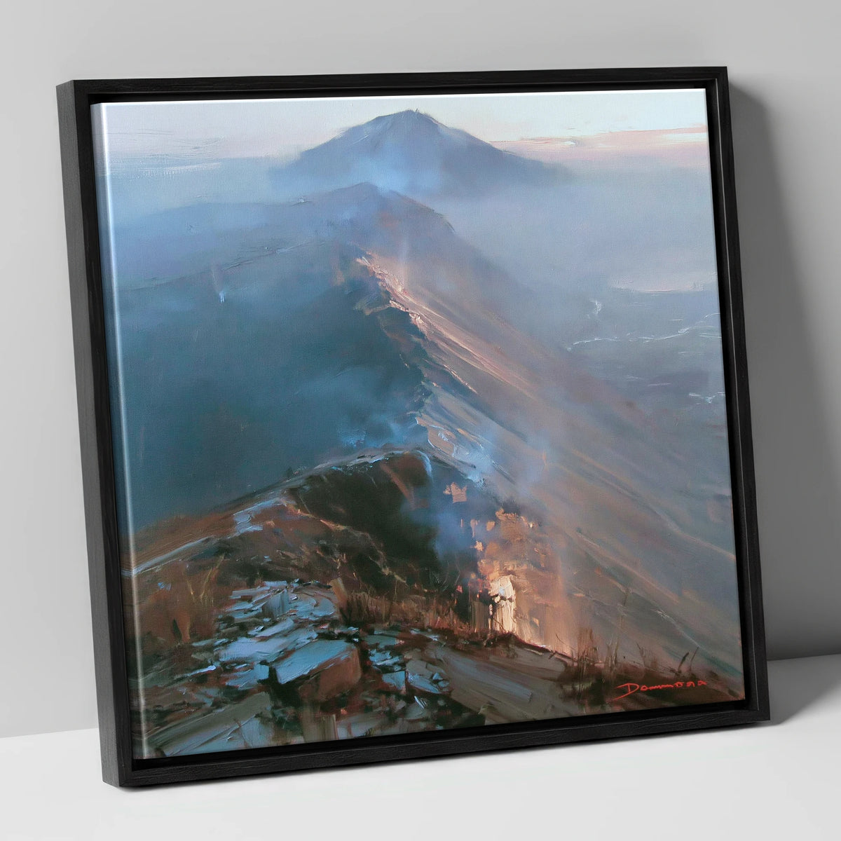 Golden Light on Mountain Ridge lake district fell canvas wall art in black frame