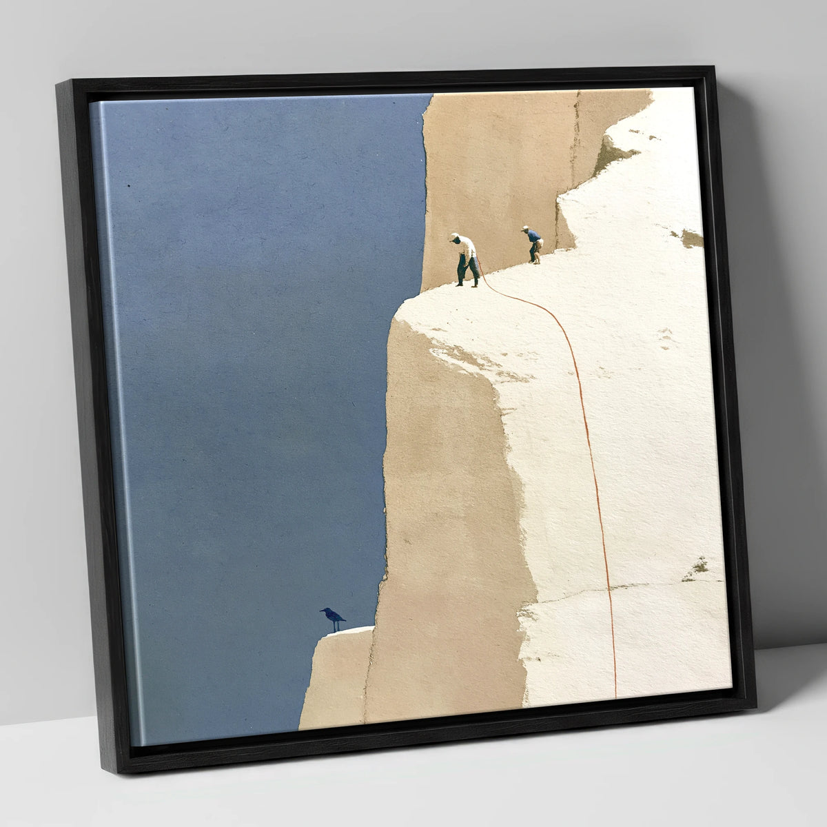 Climbers on High White Fell Ledges lake district walking canvas wall art in black frame