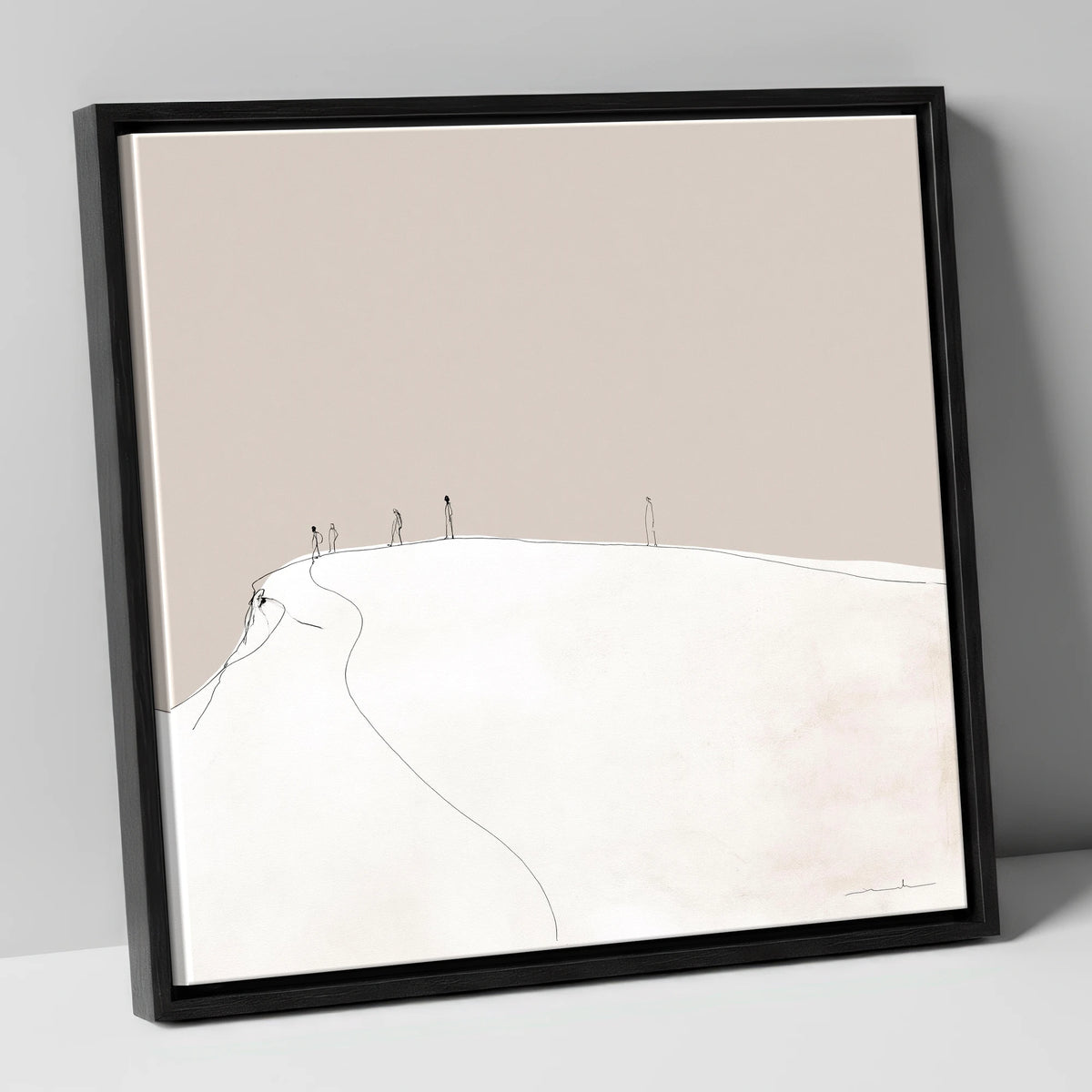 Distant Hikers on a Fell lake district fell canvas wall art in black frame