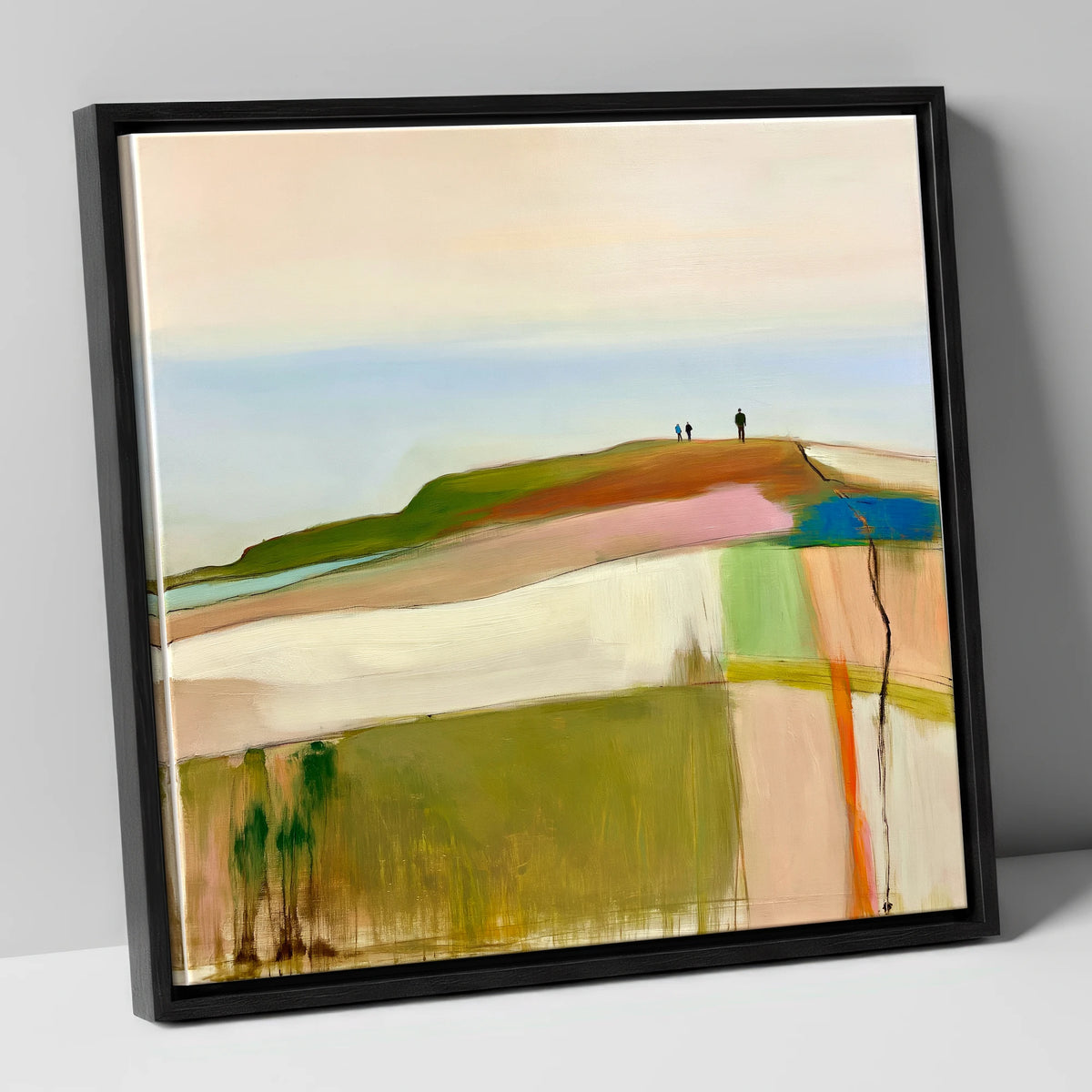Abstract Fell Ridge with Hikers lake district fell canvas wall art in black frame