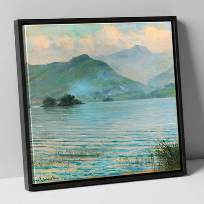 Hazy Catbells Over Derwentwater lake district lake canvas wall art in black frame