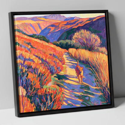 Sunlit Dog Path Near Patterdale gifts for dog walkers canvas wall art in black frame