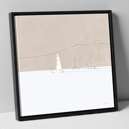 Minimalist Sailboats and Distant Fells lake district walking canvas wall art in black frame