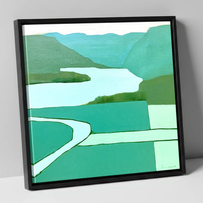 Aerial Elter Water in Teal lake district lake canvas wall art in black frame