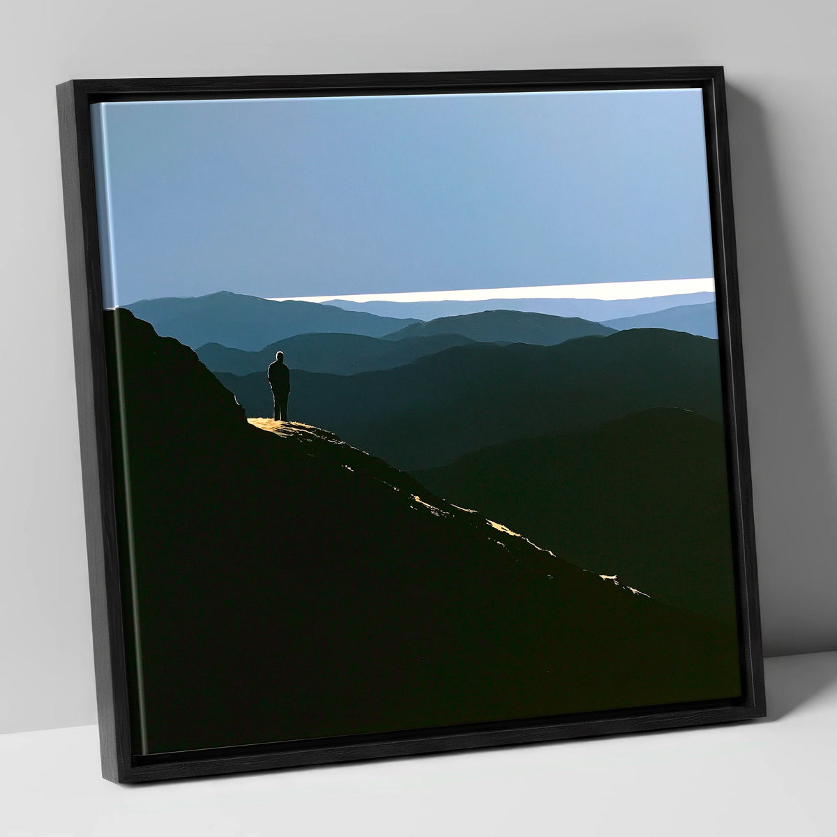 Summit View Across Blue Fells lake district fell canvas wall art in black frame