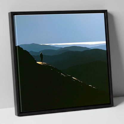 Summit View Across Blue Fells lake district fell canvas wall art in black frame