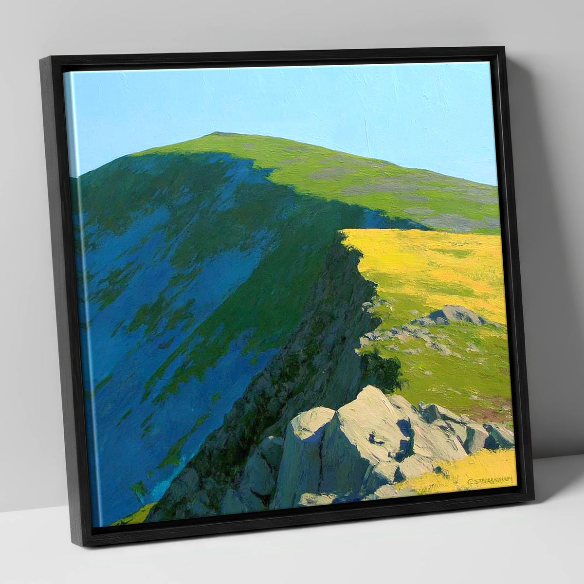 Vibrant Light on High Raise lake district fell canvas wall art in black frame