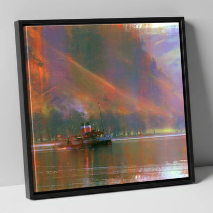 Ullswater Steamer Under Radiant Fells lake district lake canvas wall art in black frame