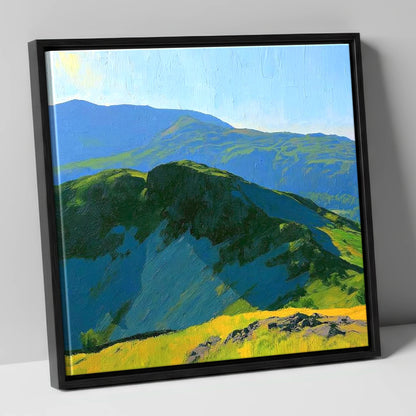 Sunlit Crags of Holme Fell lake district fell canvas wall art in black frame