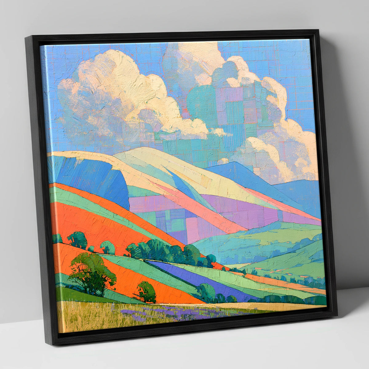 Vibrant Rolling Fells Under Cloud lake district fell canvas wall art in black frame