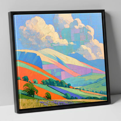Vibrant Rolling Fells Under Cloud lake district fell canvas wall art in black frame