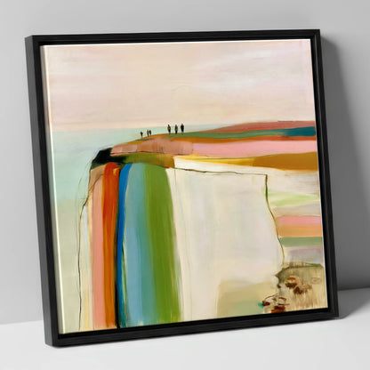 Vibrant Fell Top Walkers lake district fell canvas wall art in black frame
