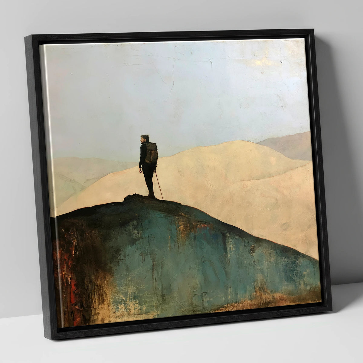 Fell Walker on Dark Ridge lake district walking canvas wall art in black frame