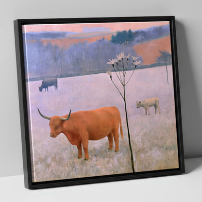 Highland Cattle on Frosted Fells lake district wildlife canvas wall art in black frame
