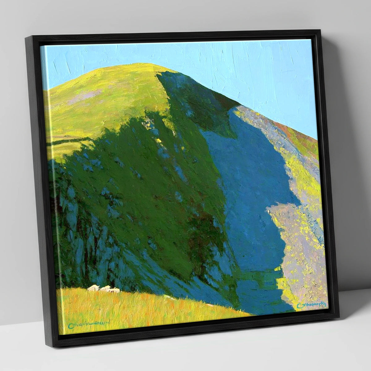 Vibrant Light on Sail Fell lake district fell canvas wall art in black frame