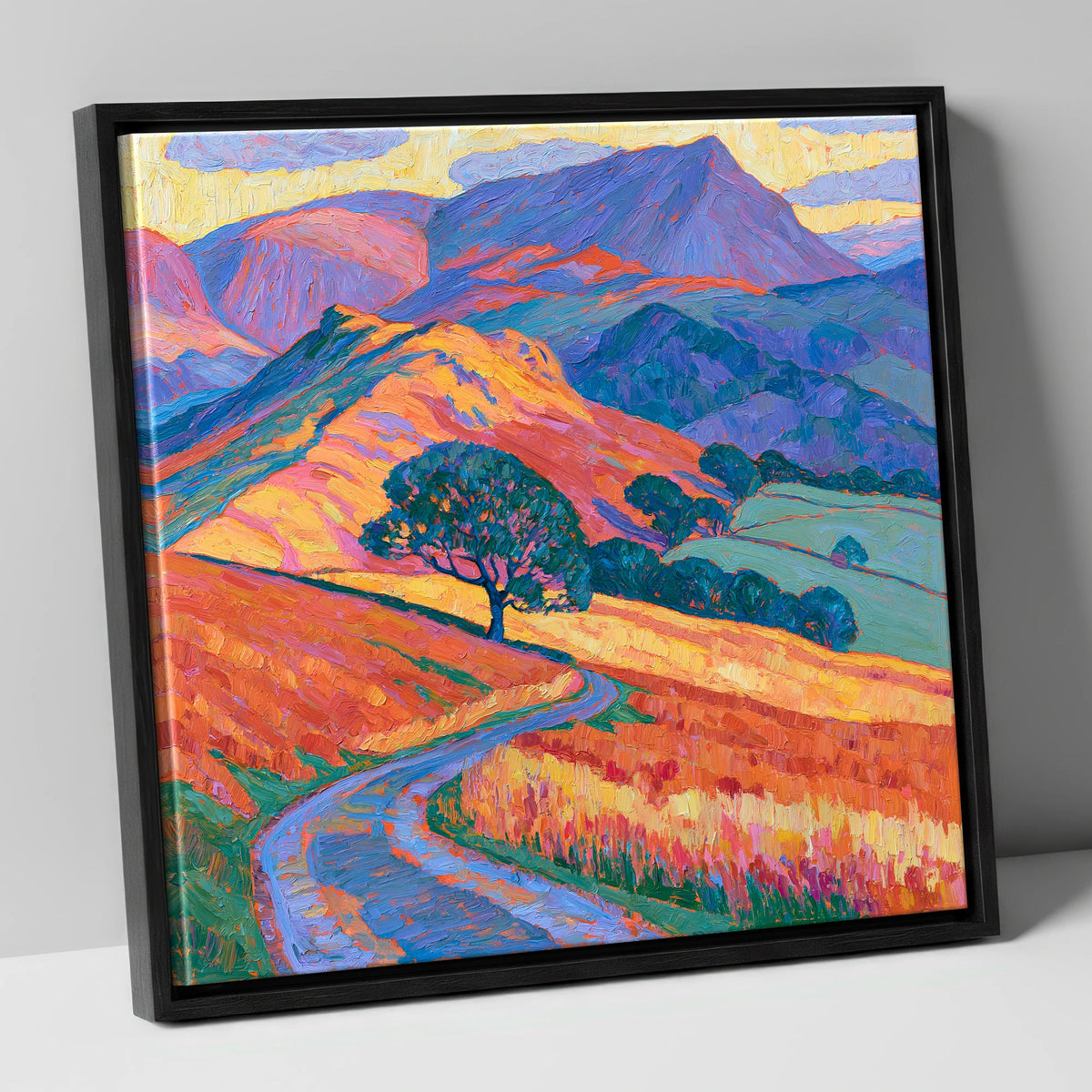 Golden Fell Track and Violet Peaks lake district sky canvas wall art in black frame