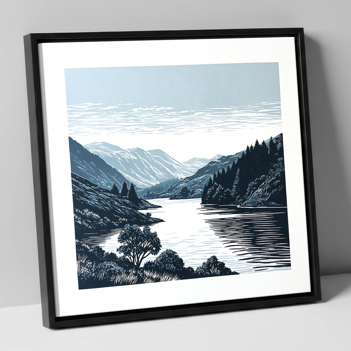Navy Fells Over Slate Lake lake district lake canvas wall art in black frame