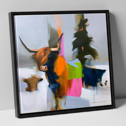 Highland Cow in Vibrant Colour lake district wildlife canvas wall art in black frame