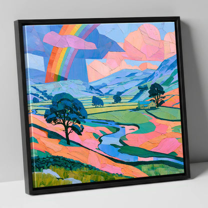 Lakeland Valley Rainbow After Rain lake district sky canvas wall art in black frame